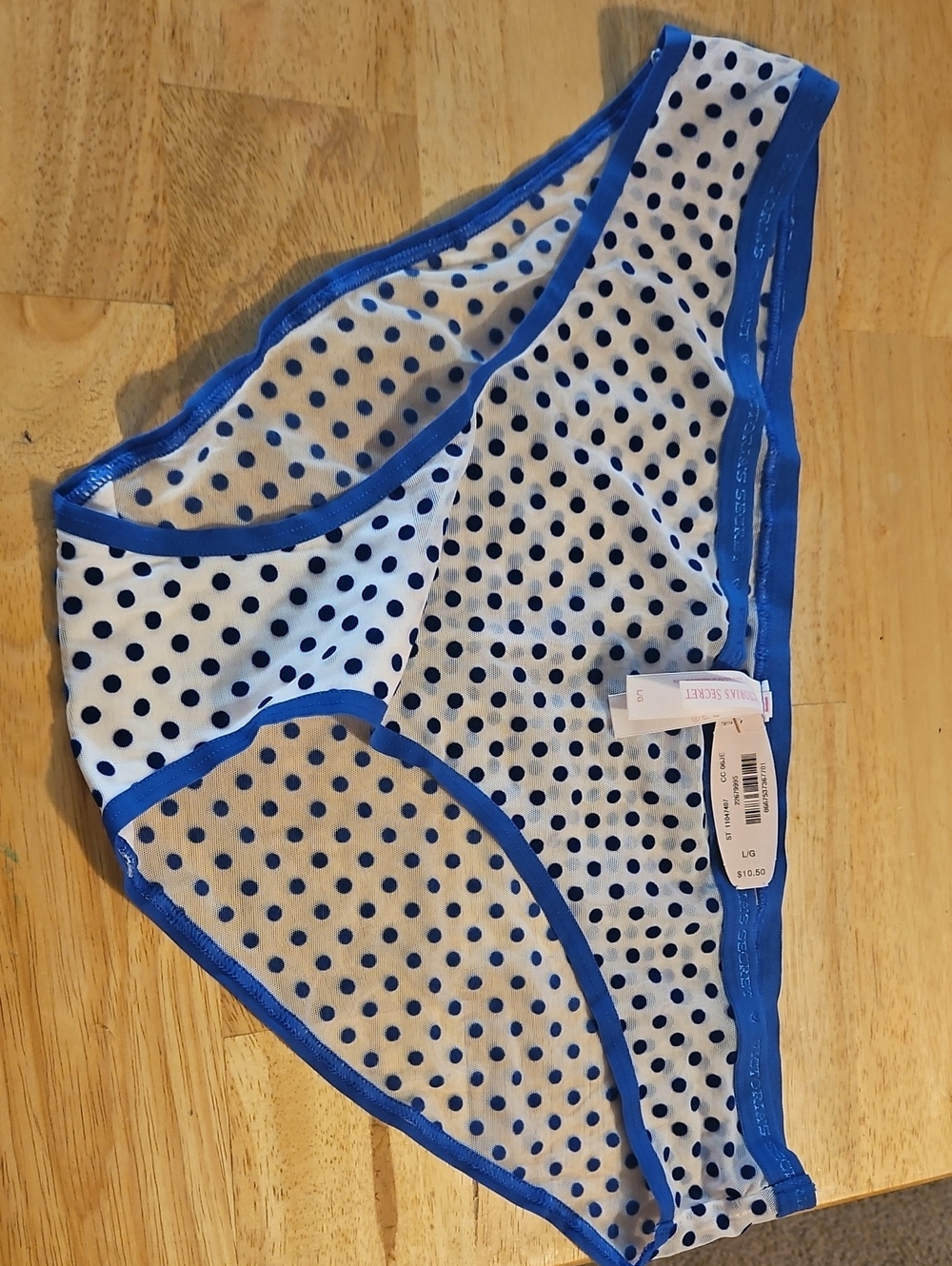 Victoria's Secret White Sheer Polka Dot Bikini Briefs with Blue Dots